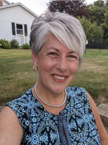 Grey Human Hair Wig 6" Boycuts Straight Short Lace Front Wigs