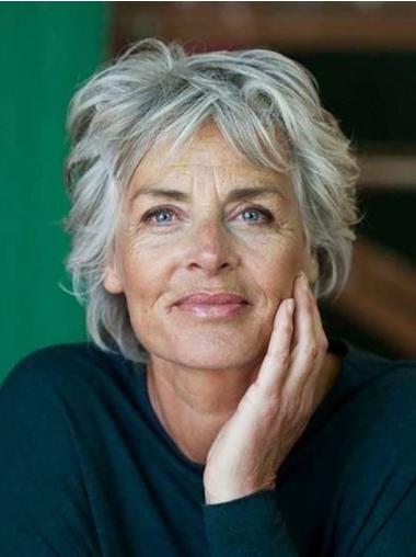 Grey Wigs For Women Boycuts Monofilament Chin Length Synthetic 10" Wigs