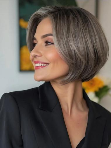 Grey Wigs For Women Bobs Monofilament Chin Length Synthetic 10" Wigs