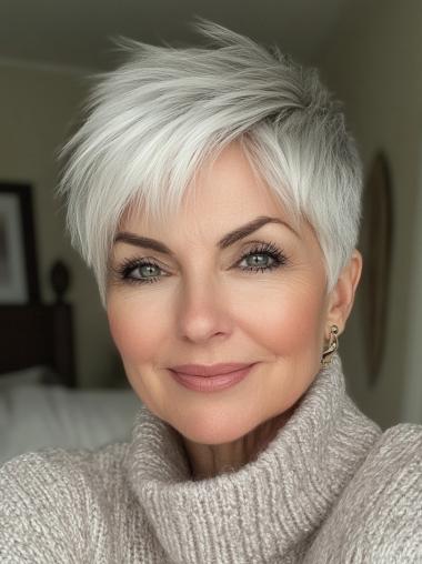 Grey Wigs Short 6" Synthetic Straight Boycuts Monofilament Wigs