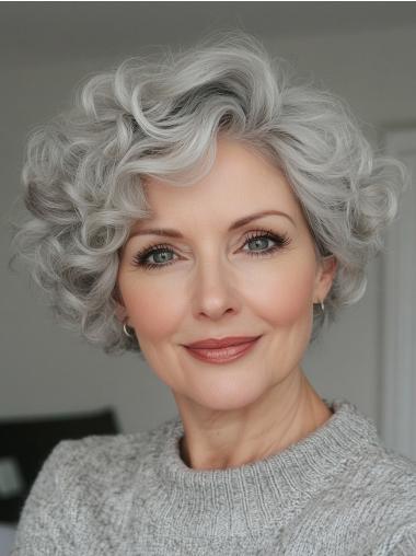 Grey Curly Wig Lace Front Synthetic 8" Short Bobs Wigs
