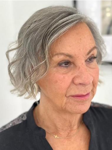 Grey Wigs Short 8" Remy Human Hair Wavy Bobs Lace Front Wigs