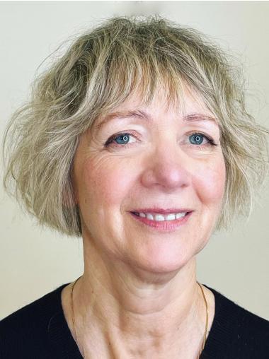 Grey Wigs Short 8" Remy Human Hair Straight Bobs Monofilament Wigs