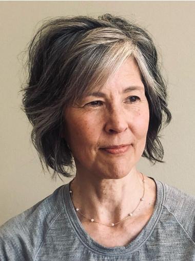 Grey Wigs For Women Bobs Monofilament Chin Length Remy Human Hair 10" Wigs