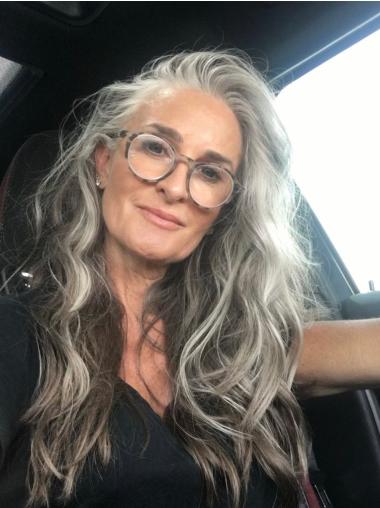 Long Grey Wig Wavy Without Bangs 22" Synthetic Lace Front Wigs