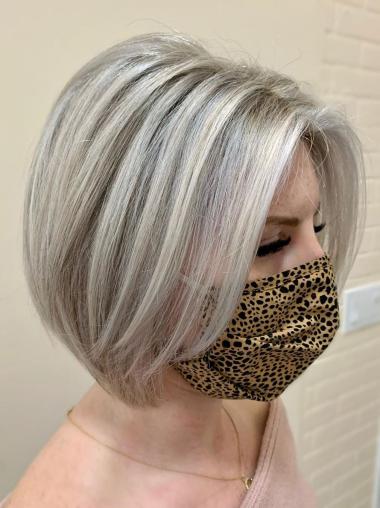 Grey Wigs For Women Bobs Lace Front Shoulder Length Synthetic 12" Wigs