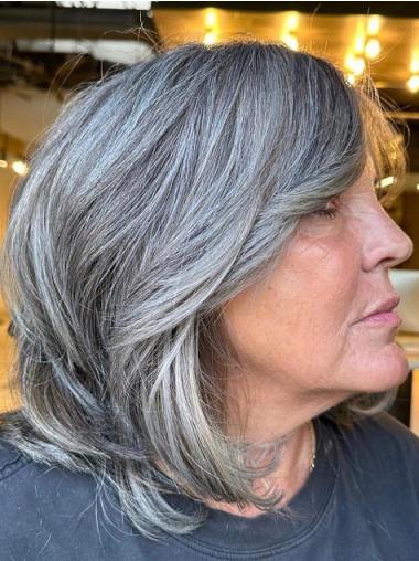 Wigs For Grey Hair Shoulder Length Synthetic 14" Layered Monofilament Wigs