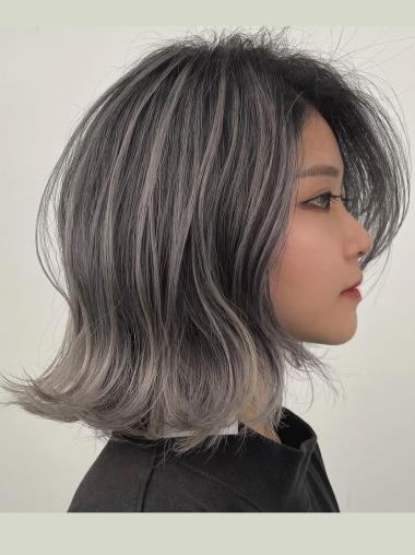 Wigs For Grey Hair Shoulder Length Remy Human Hair 14" Bobs Monofilament Wigs