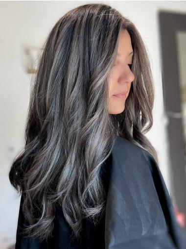 Long Grey Wigs 20" Without Bangs Lace Front Straight Synthetic Wigs