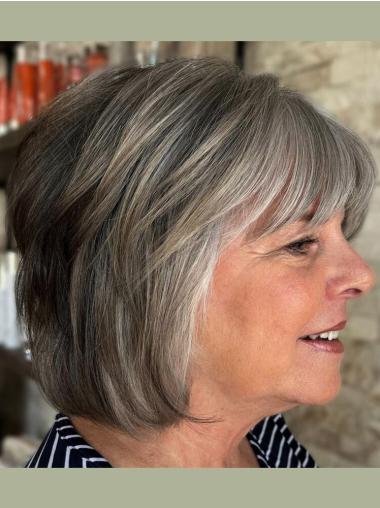Wigs For Grey Hair Shoulder Length Synthetic 12" Bobs Lace Front Wigs