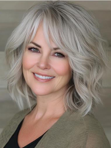 Silver Grey Wigs Layered Monofilament Synthetic 12" Wavy Wigs