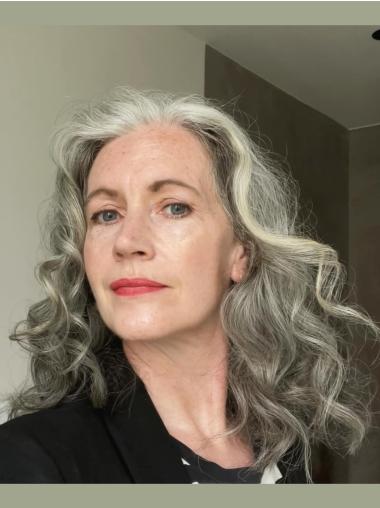 Wigs For Grey Hair Shoulder Length Remy Human Hair 14" Without Bangs Lace Front Wigs