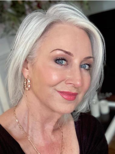 Silver Grey Wigs Bobs Monofilament Synthetic 10" Straight Wigs