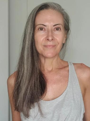 Long Grey Wigs 22" Without Bangs Lace Front Straight Synthetic Wigs