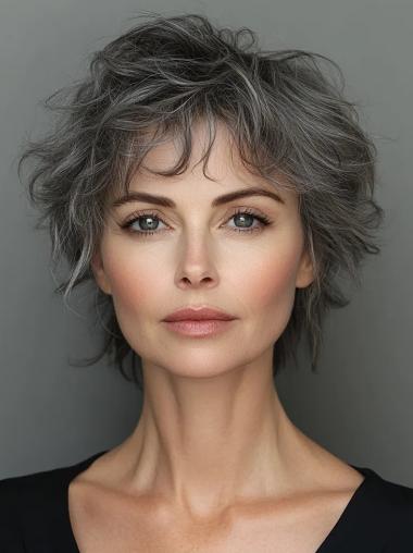Wigs Grey Hair Wavy Bobs 10" Monofilament Chin Length Synthetic Wigs