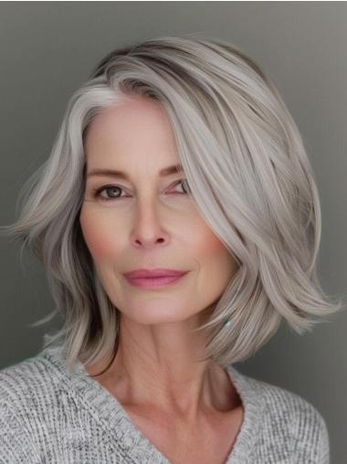 Wigs Grey Bobs 12" Monofilament Shoulder Length Synthetic Straight Wigs