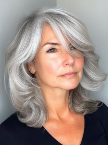 Grey Lace Front Wig 14" Layered Shoulder Length Synthetic Wavy Wigs