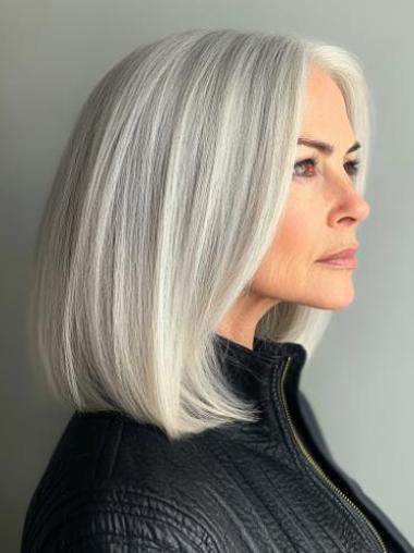 Grey Wig Bob Shoulder Length Synthetic 14" Lace Front Straight Wigs