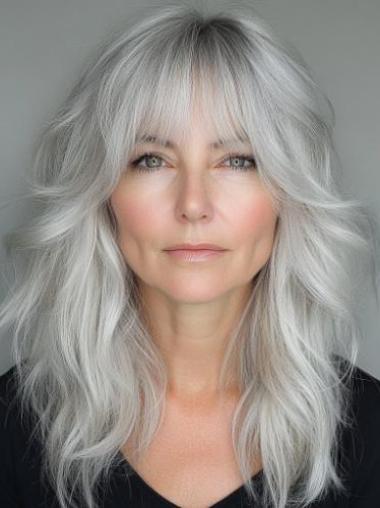 Grey Wig With Bangs 18" Synthetic Lace Front Long Straight Wigs