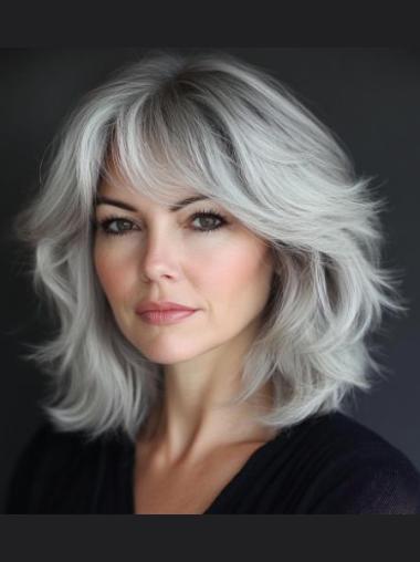 Grey Wig Bob Shoulder Length Remy Human Hair 14" Lace Front Straight Wigs