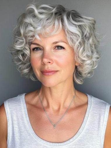 Curly Grey Wig 10" Bobs Lace Front Chin Length Remy Human Hair Wigs