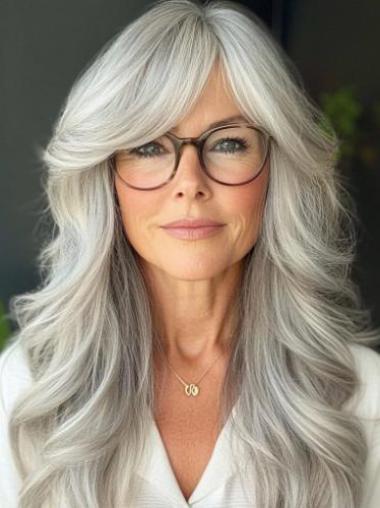 Ladies Grey Wigs Long Monofilament Layered Wavy 20" Synthetic Wigs