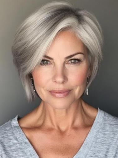 Grey Pixie Cut Wig 8" Straight Short Synthetic Boycuts Lace Front Wigs