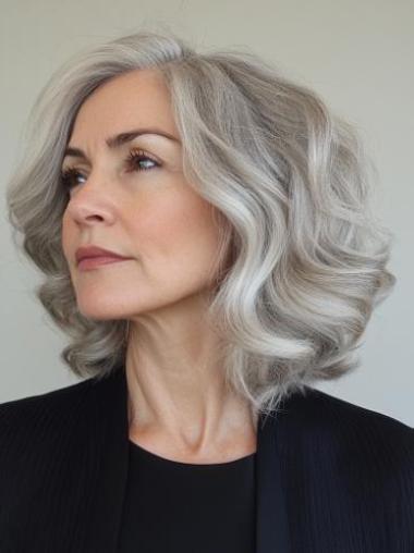 Grey Wigs Medium Length 12" Bobs Synthetic Lace Front Wavy Wigs