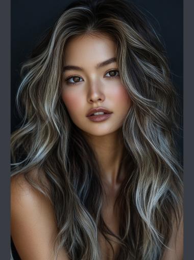 Grey Wigs For Elderly Ladies Monofilament Straight Layered 20" Long Wigs