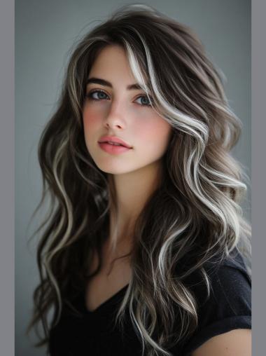 Womens Grey Wigs Without Bangs Monofilament Long Synthetic 18" Wigs