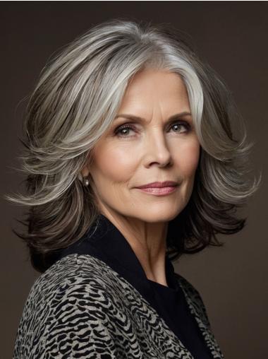 Grey Wigs Medium Length 12" Layered Synthetic Lace Front Straight Wigs