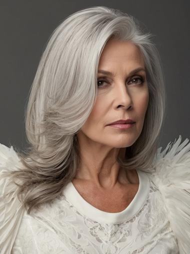 Womens Grey Wigs Bobs Monofilament Long Synthetic 16" Wigs