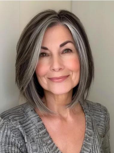 Grey Haired Wigs Straight Bobs Shoulder Length Lace Front 14" Wigs