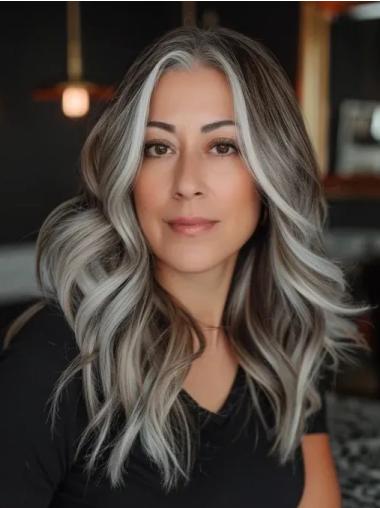 Womens Grey Wigs Without Bangs Lace Front Long Synthetic 18" Wigs