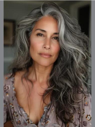 Grey Long Wigs 20" Layered Lace Front Synthetic Wavy Wigs