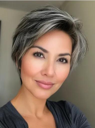 Grey Pixie Cut Wig 8" Straight Short Synthetic Boycuts Lace Front Wigs
