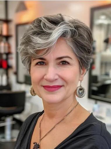 Grey Pixie Wigs Synthetic Boycuts Short 8" Monofilament Wigs