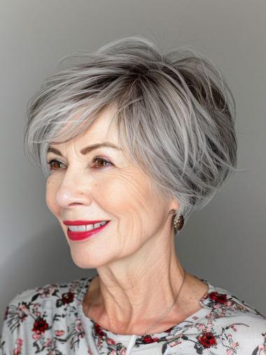 Grey Pixie Wigs Synthetic Boycuts Short 8" Lace Front Wigs