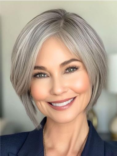 Grey Synthetic Wig Straight Bobs 10" Lace Front Chin Length Wigs