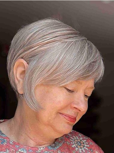 Grey Pixie Wigs Remy Human Hair Bobs Short 8" Monofilament Wigs