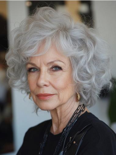 Curly Grey Wig 10" Bobs Lace Front Chin Length Remy Human Hair Wigs