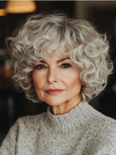Curly Grey Wig 10" Bobs Lace Front Chin Length Remy Human Hair Wigs