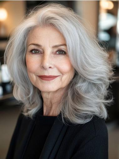 Grey Synthetic Wig Wavy Without Bangs 12" Monofilament Shoulder Length Wigs