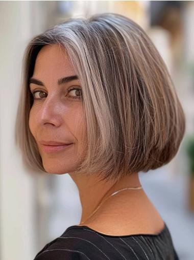 Grey Synthetic Wig Straight Bobs 10" Monofilament Chin Length Wigs