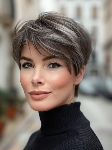 Grey Pixie Wigs Synthetic Boycuts Short 6" Monofilament Wigs
