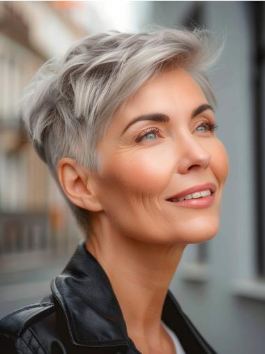 Short Grey Hair Wigs Boycuts Monofilament 6" Straight Wigs