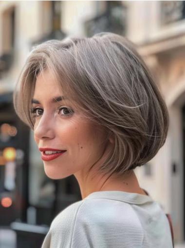Grey Bob Wig Human Hair Chin Length Straight Lace Front 10" Wigs