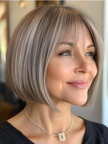 Grey Lace Front Wigs Bobs Synthetic 10" Chin Length Straight Wigs