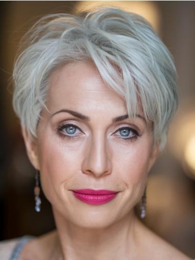 Short Grey Hair Wigs Boycuts Monofilament 6" Straight Wigs