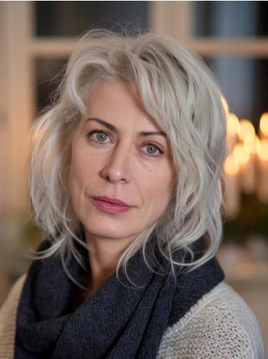 Wigs Silver Grey Straight Layered 12" Monofilament Shoulder Length Wigs